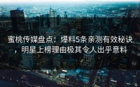 蜜桃传媒盘点：爆料5条亲测有效秘诀，明星上榜理由极其令人出乎意料