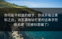 你可能不知道的细节：你点开每日黑料之后，浏览器地址栏里的这串字符很关键（别被标题骗了）